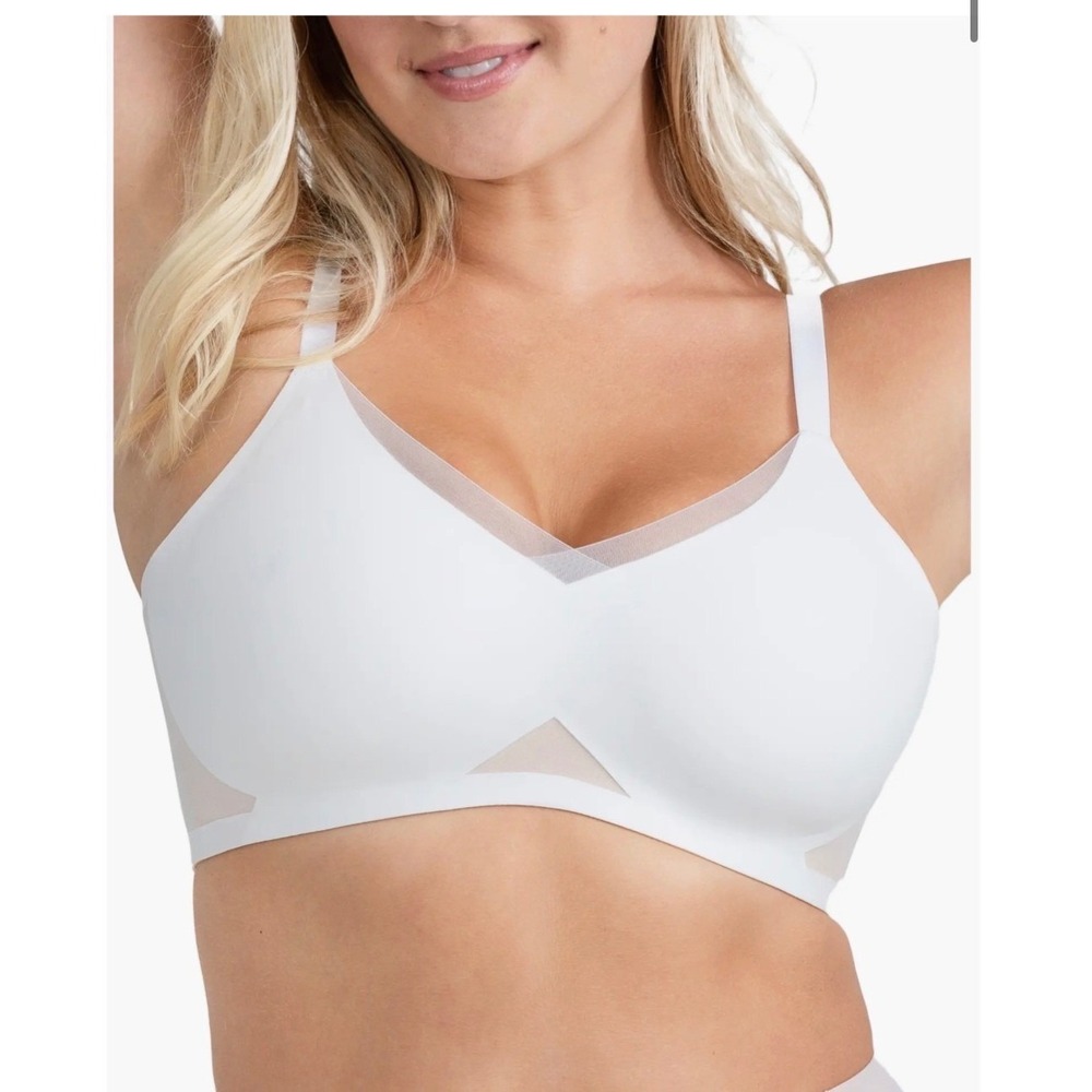 Honeylove Crossover Wireless Bra XL White Peekaboo Mesh Full Coverage